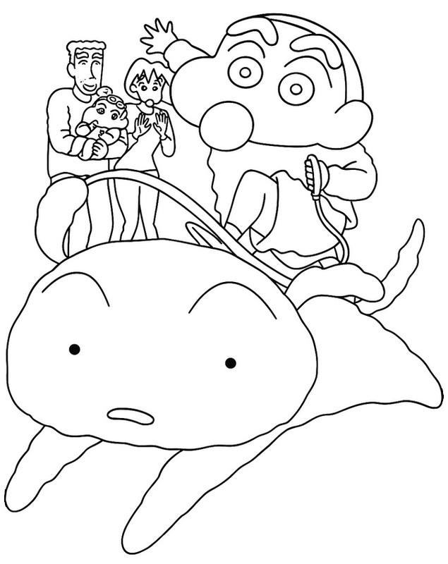 ダウンロードできる塗り絵 - しんちゃんはシロに乗って大はしゃぎ - クレヨンしんちゃん