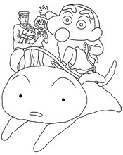 塗り絵 - しんちゃんはシロに乗って大はしゃぎ - クレヨンしんちゃん