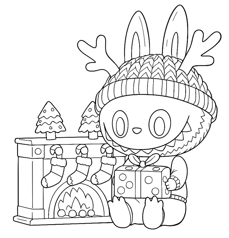 다운로드용 색칠공부 - 벽난로 근처 - 라부부 크리스마스