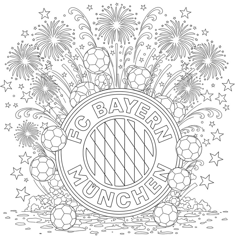 Coloring sheet - Logo and fireworks - Bayern Munich