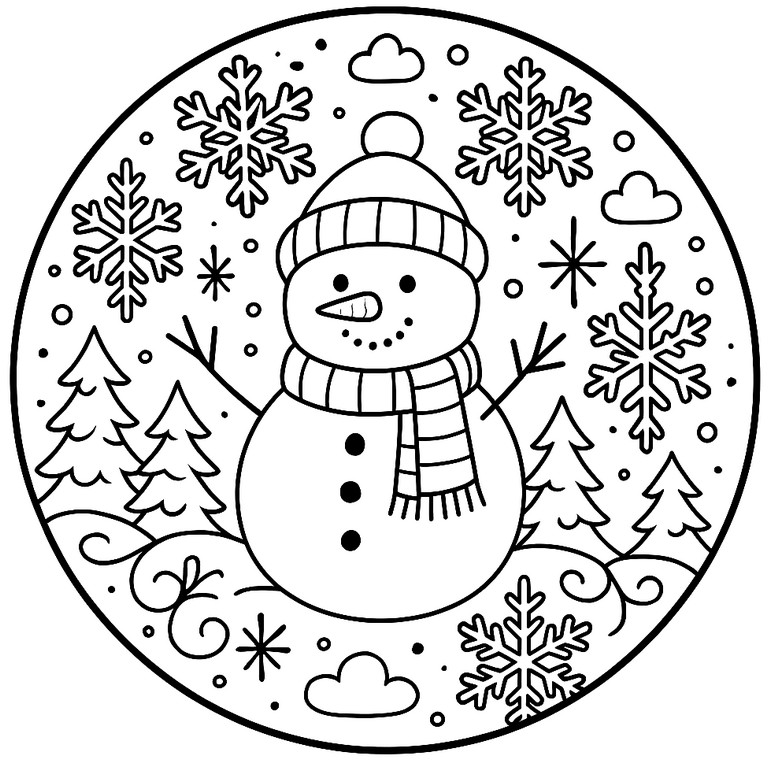 Coloring sheet - Snowman - Winter Mandala
