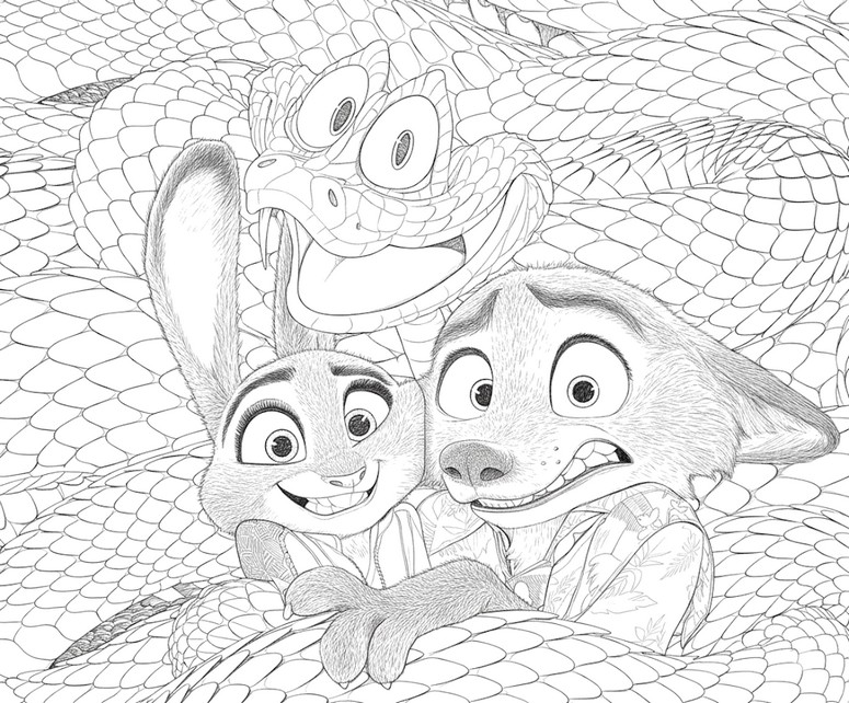 Darmowa kolorowanka - Judy Hopps & Nick Wilde & Slyther Coilson - Zwierzogród 2