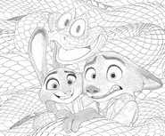 Kolorowanka do pobrania - Judy Hopps & Nick Wilde & Slyther Coilson - Zwierzogród 2