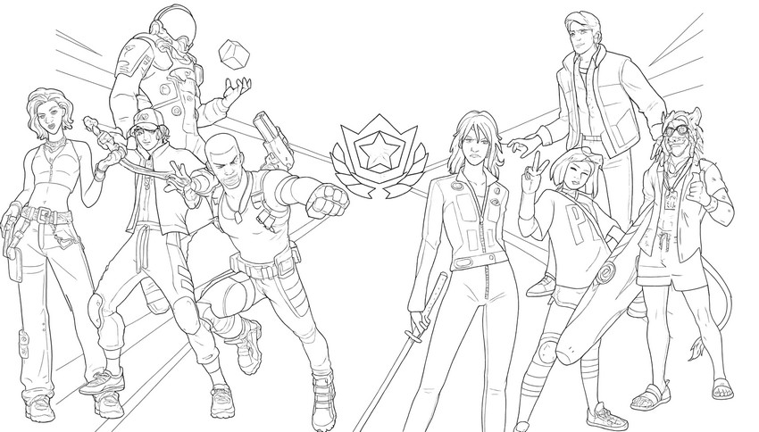 Illustrazione da colorare - Il pass di battaglia - Fortnite capitollo 7 - Ondata pacifica