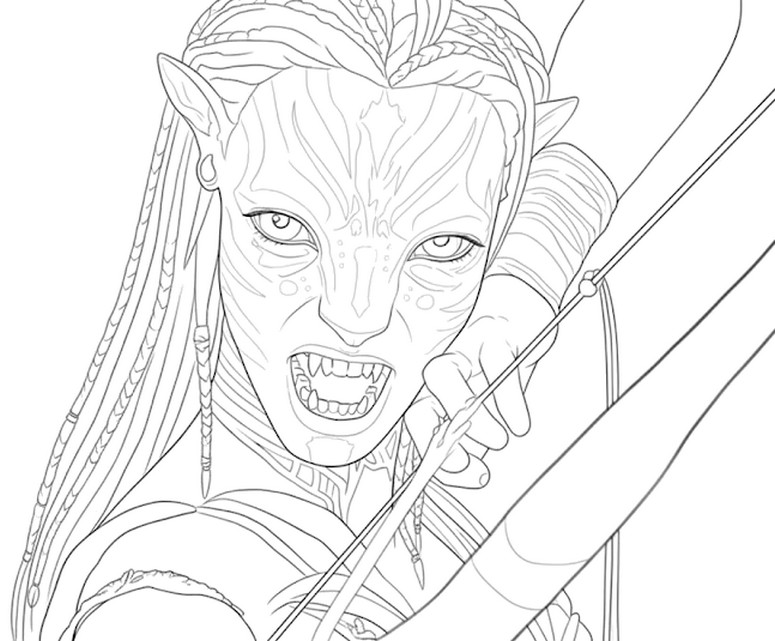 Tekening om in te kleuren - Neytiri in een vechtpositie - Avatar 3 Fire and Ash