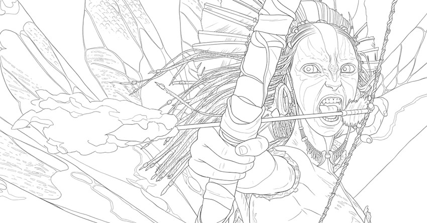 Kleurblad - Een Na'vi-boogschutter - Avatar 3 Fire and Ash