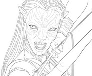 Gratis kleurplaat - Neytiri in een vechtpositie - Avatar 3 Fire and Ash