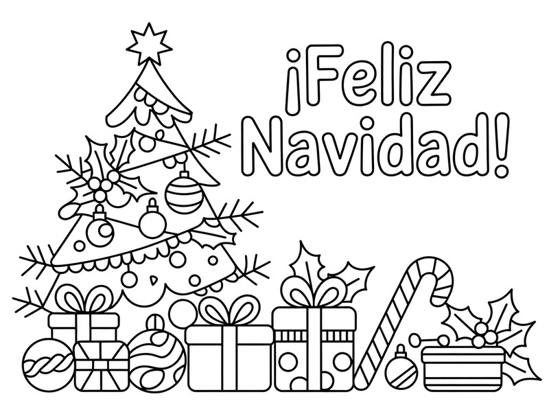 Dibujo descargable - Árbol festivo con regalos - Feliz Navidad