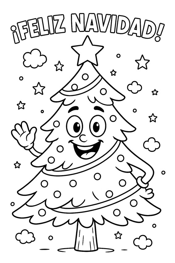 Imagen para colorear - Árbol sonriente - Feliz Navidad