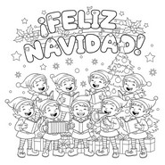Dibujo para imprimir - Coro de duendes - Feliz Navidad