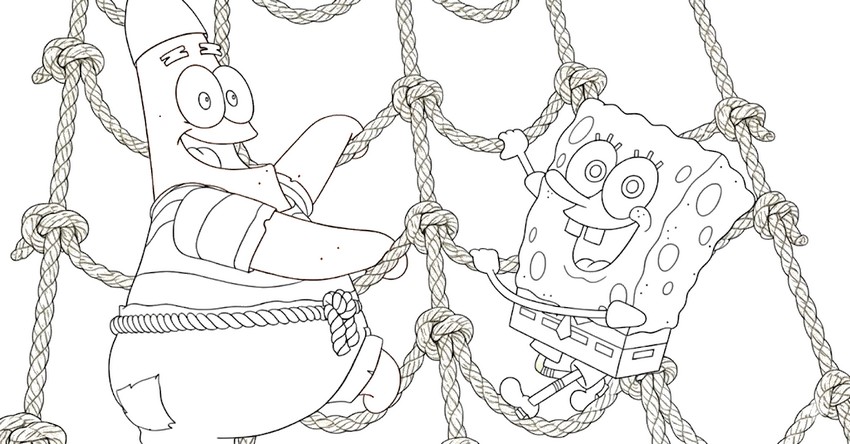 Desenho para colorir - Atacando a rede de corda - Bob Esponja - Em Busca da Calça Quadrada