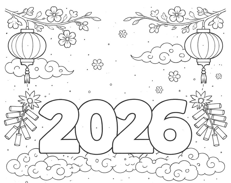 다운로드용 색칠공부 - 달콤한 축하 - 2026년 설날