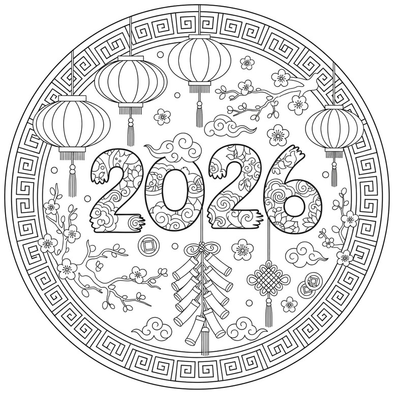 무료 색칠그림 - 신비로운 축하 행사 - 2026년 설날