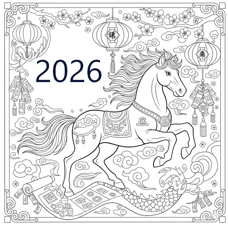 색칠할 그림 - 천마 - 2026년 설날