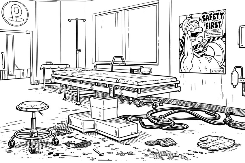 無料塗り絵 - 廃墟となった医療室 - 【ポピープレイタイムチャプター5】