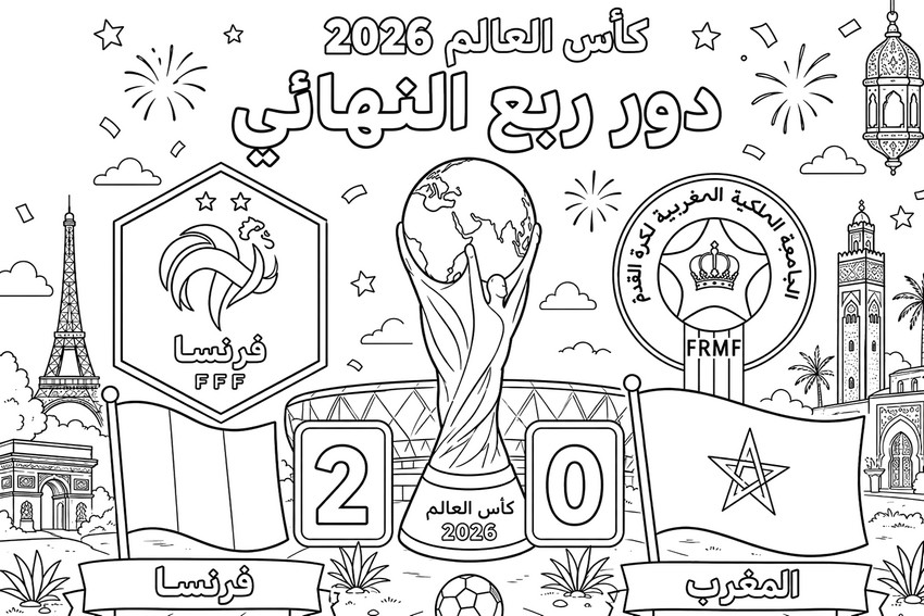 Ausmalbild zum Ausdrucken - Viertelfinale - Marokkanische Fußballnationalmannschaft