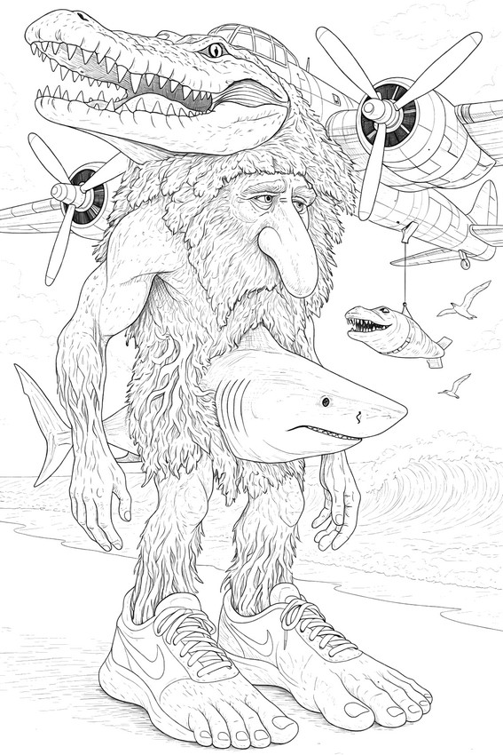 印刷用塗り絵 - Bombardiro Tralalela Brr Brr - ブレインロット