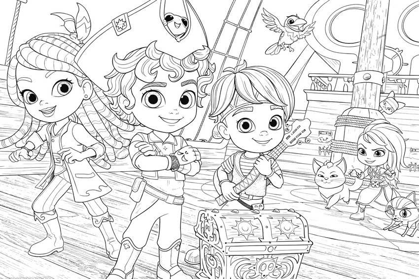 Drawing to color - The pirate ship's treasure - Santiago of the seas