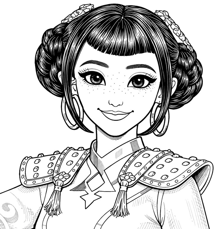 Coloriage gratuit - Zoey (visage) - KPop Demon Hunters - Mattel - Poupées