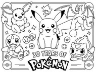 인쇄용 색칠공부 - 큰 회의 - 포켓몬 30주년