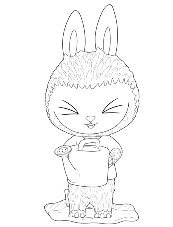 Ausmalbild - Seerosen - Labubu im Frühling