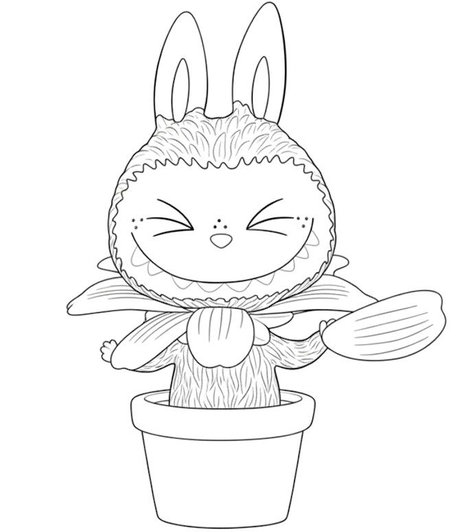 Zeichnung zum Ausmalen - Schokoladenblumen - Labubu im Frühling