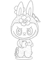 Ausmalblatt - Kirschblüten - Labubu im Frühling