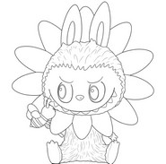 Ausmalbild - Helianthus Sonnenblume - Labubu im Frühling