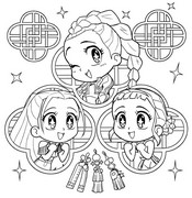 Zeichnung zum Ausmalen - Rumi, Mira und Zoey - Kpop Demon Hunters - Storybook