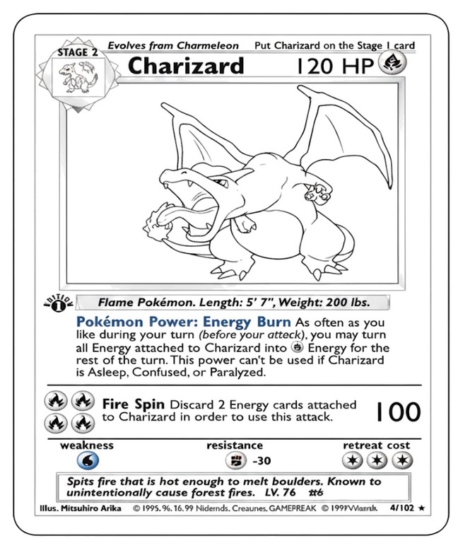 색칠할 그림 - 1st Edition Base Set Charizard 4 - 가장 비싼 포켓몬 카드