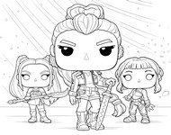 인쇄용 색칠공부 - Rumi, Mira, Zoey - 케이팝 데몬 헌터스 Funko Pop! 피규어