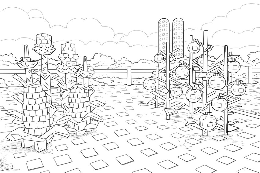 색칠할 그림 - 옥수수밭과 거대 토마토 - Roblox - Grow a garden