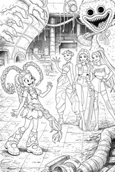 Coloring sheet - Lily Lovebraids & Kpop Demon Hunters - Poppy Playtime - Crossover