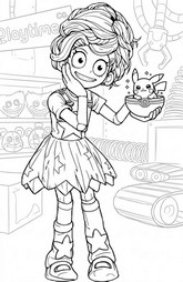Coloring page - Lily Lovebraids and Pikachu - Poppy Playtime - Crossover
