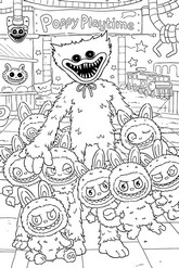 Printable coloring - Huggy Wuggy and Labubu - Poppy Playtime - Crossover