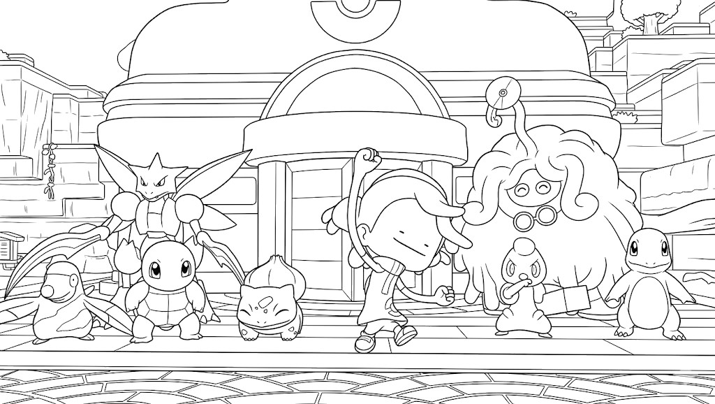 색칠 그림 - 경기장 앞 - 포켓몬 포코피아