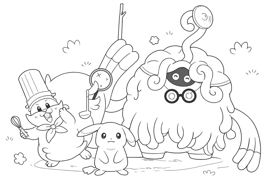 색칠할 그림 - 덩쿠림보(박사) · 피카츄(창백한 색) · 요크바리스(코ック) - 포켓몬 포코피아