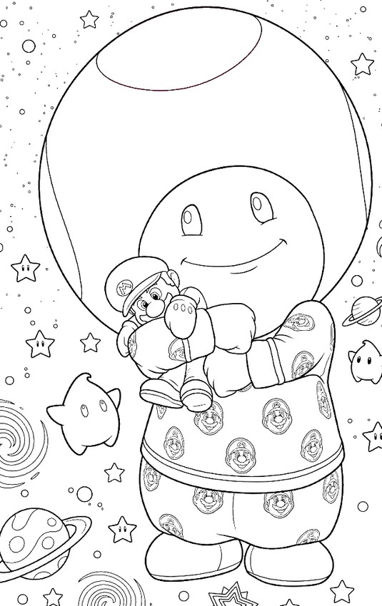 Desenho para colorir - Toad e seu ursinho de pelúcia Mario - Super mario Galaxy: O filme