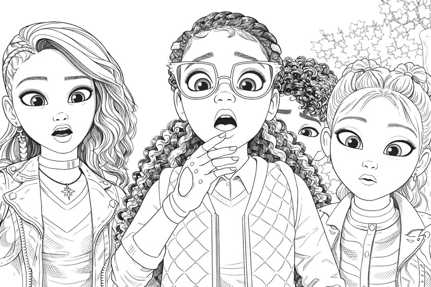 Coloring sheet - Sophia, Rory and Ava - Unicorn Academy - Secrets revealed