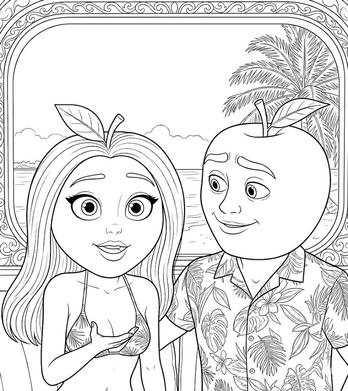 Feuille de coloriage - Pomita et Pomito - L’île de la Skibidi Tentafruit