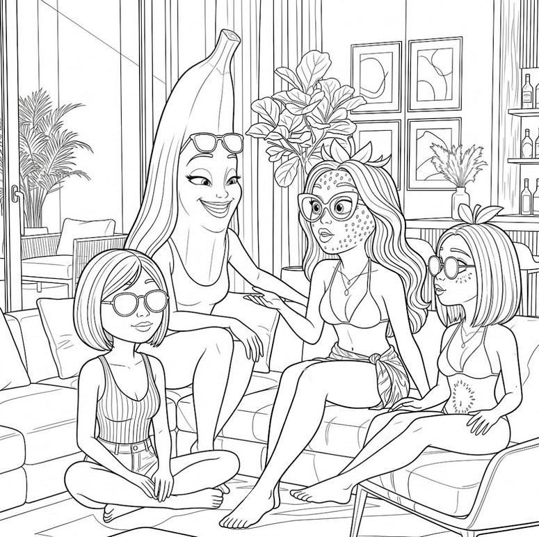 Image à colorier - Les filles - L’île de la Skibidi Tentafruit