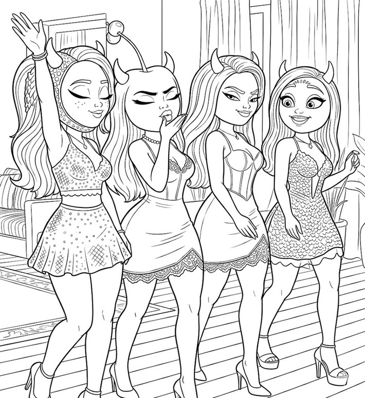 Coloriage à télécharger - Les tentatrices - L’île de la Skibidi Tentafruit