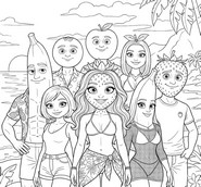Coloriage gratuit - Toute l'équipe - L’île de la Skibidi Tentafruit