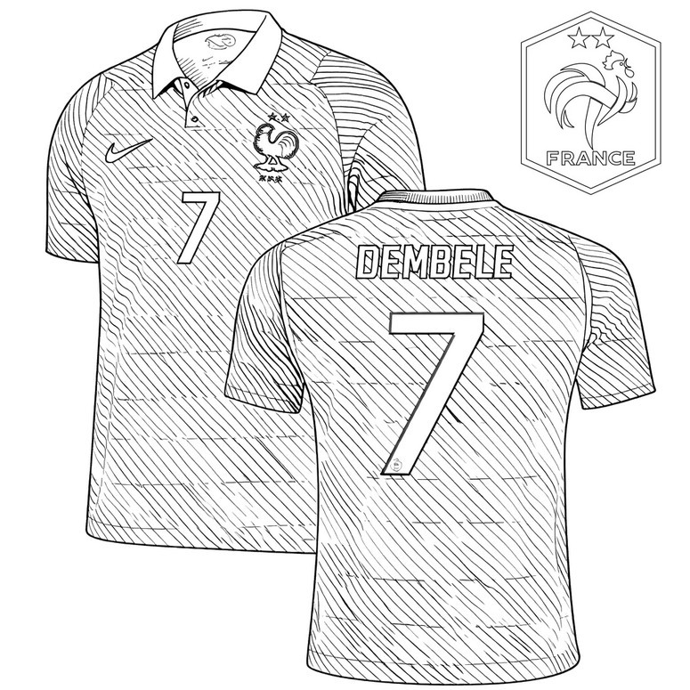 Dessin à colorier - Ousmane Dembélé - Equipe de France de football 2026