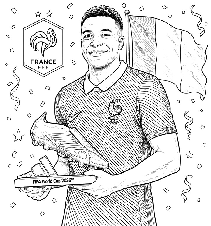 Dibujo para imprimir - Trofeo de máximo goleador a Mbappé - Selección nacional de fútbol de Francia 2026