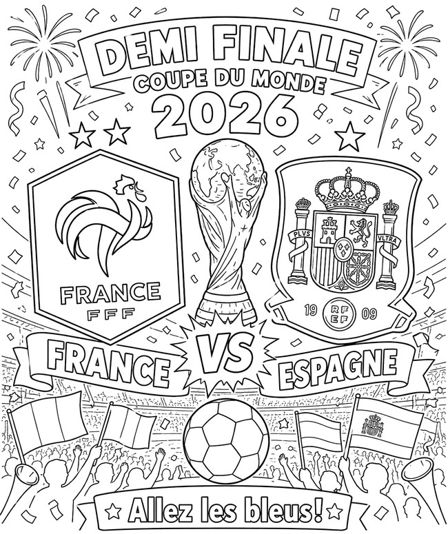 Bild zum Ausmalen - Halbfinale - Französische Fußballnationalmannschaft 2026