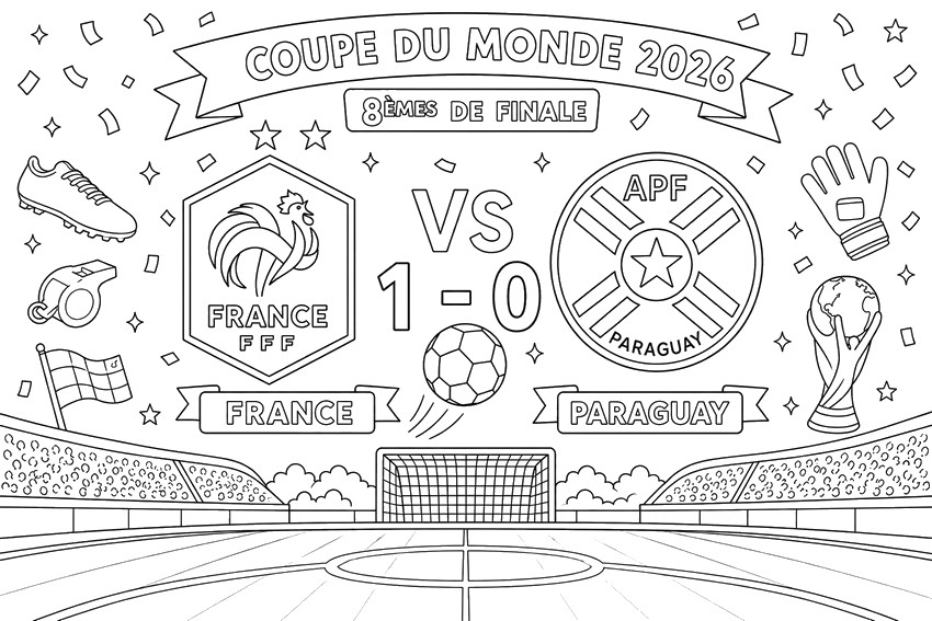 Ausmalbild zum Herunterladen - Achtelfinale - Französische Fußballnationalmannschaft 2026
