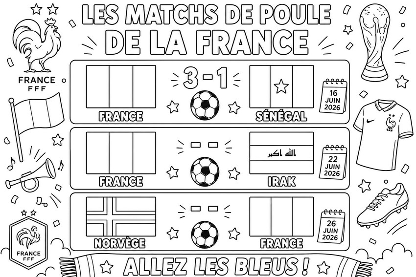 Downloadable coloring - Group stage matches - France national football team 2026