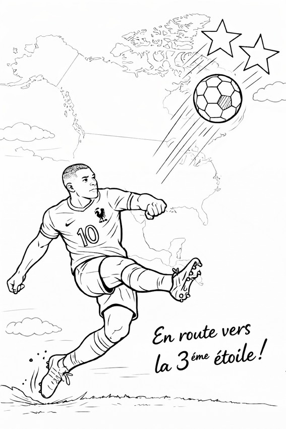 Coloriage à télécharger - En route vers la 3ème étoile - Equipe de France de football 2026
