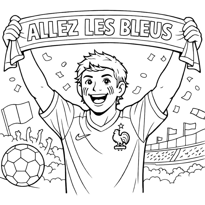 Feuille de coloriage - Allez les bleus - Equipe de France de football 2026